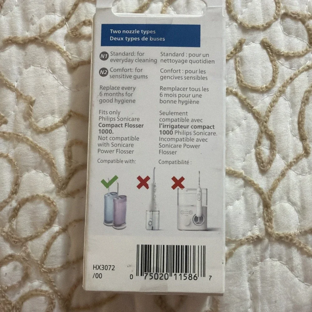 PHILIPS SONICARE FLOSSER 1000 N1 STANDARD & N2 COMFORT NOZZLES CLEAR HX3072/00